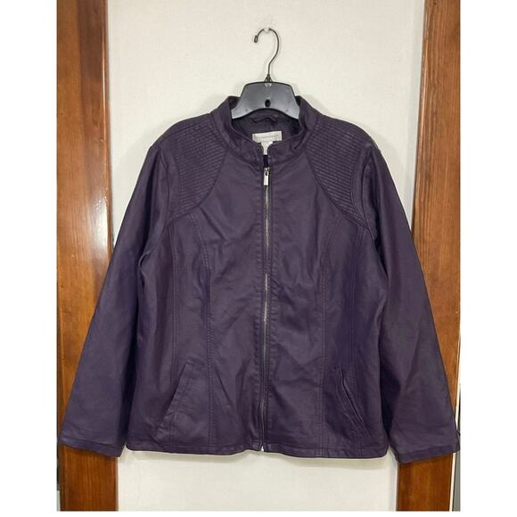 Christopher & Banks Faux Leather Purple Plum Moto Jacket Womens Size X-Large - Picture 8 of 8